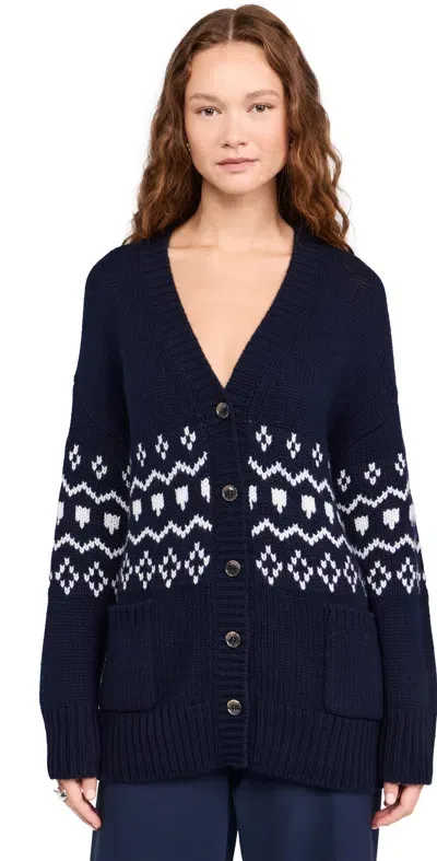 Lisa Yang Greyson Cashmere Cardigan Navy/cream Jacquard