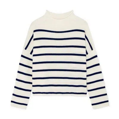 Lisa Yang Sandy Sweater In Cream,navy Stripes