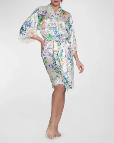 Lise Charmel Baisers Legers Floral-print Lace-trim Robe In Br/bleus Legers