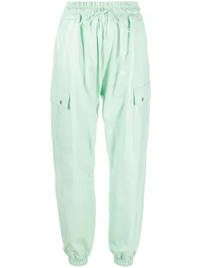 Liska Drawstring Leather Track Pants In Green