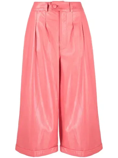 Liska Hose Leather Cropped Trousers In Pink