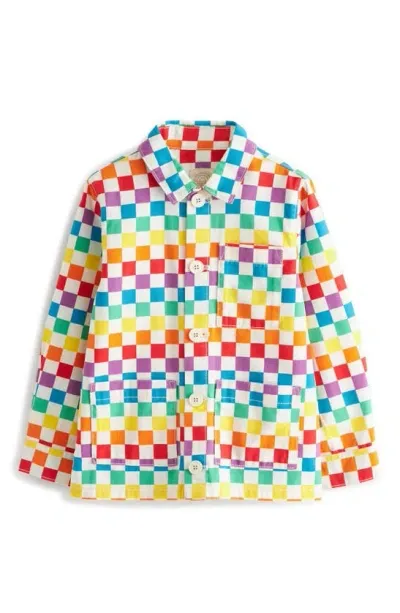 Little Bird Kids' Checkerboard Cotton Shirt Jacket In White Rainbow