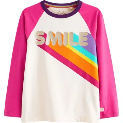 Little Bird Kids' Smile Long Sleeve Graphic T-shirt In White/pink