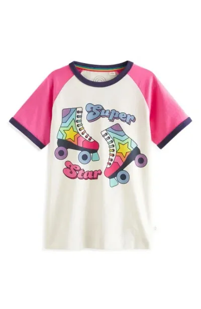 Little Bird Kids' Super Star Roller Skate Cotton Graphic T-shirt In Cream Multi