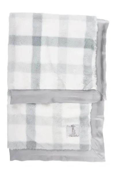 Little Giraffe Kids'  Luxe Plaid Faux Fur Baby Blanket In Silver