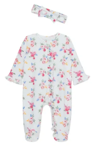 Little Me Babies'  Floral Cotton Footie & Headband Set