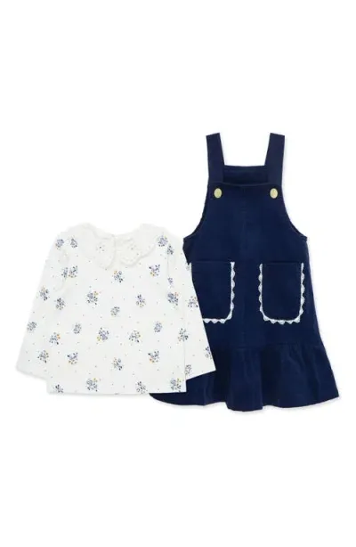 Little Me Babies'  Floral Long Sleeve Top & Dress Set In Navy