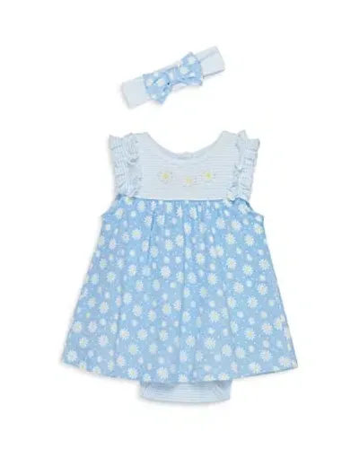 Little Me Girls' Daisies Cotton Bodysuit Dress With Headband - Baby In Blue