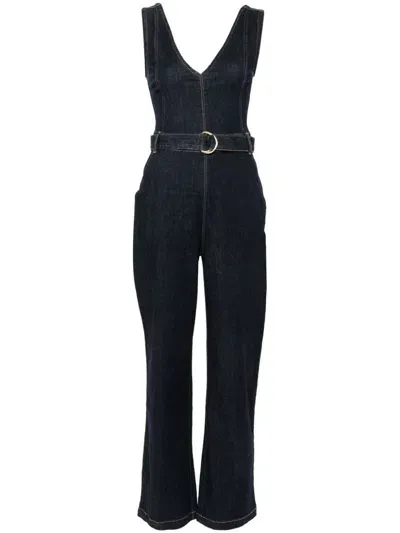 Liu •jo Belted Denim Jumpsuit In Blue