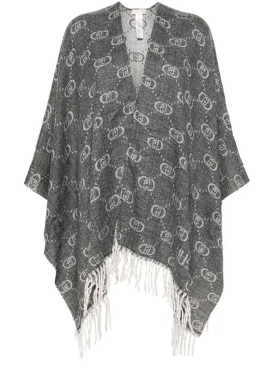 Liu •jo Cape With Fringes And Logo In Grey