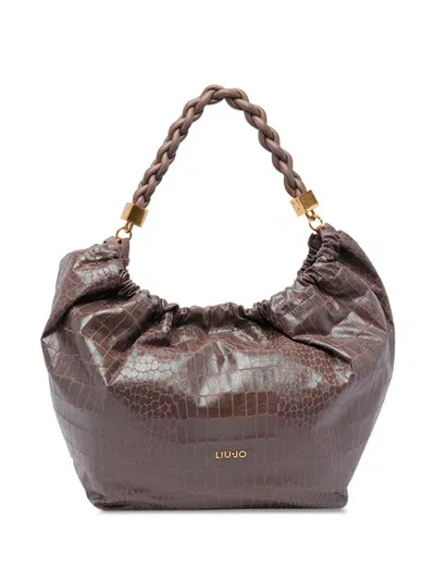 Liu •jo Crocodile-effect Tote Bag In Brown