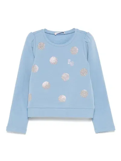 Liu •jo Kids' Crystal-embellished Polka-dot Sweatshirt In Blue