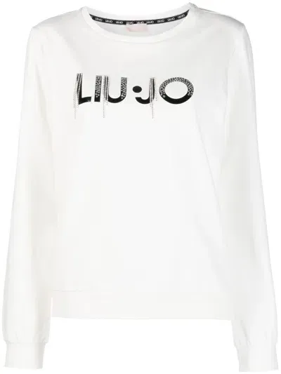 Liu •jo Crystal Fringe Logo Sweatshirt In Pink