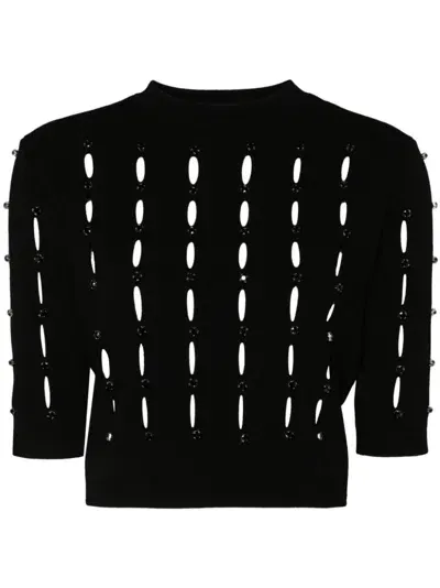 Liu •jo Cut-out Rhinestoned Top In Black