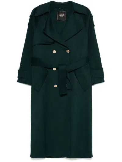 Liu •jo Double-breasted Trench Coat In Green