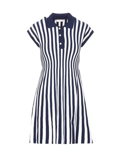 Liu •jo Striped Pearl-embellished Dress In Blue