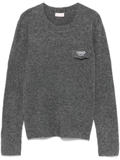 Liu •jo Embroidered-logo Sweater In Gray