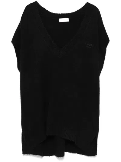 Liu •jo Embroidered-logo Vest In Black