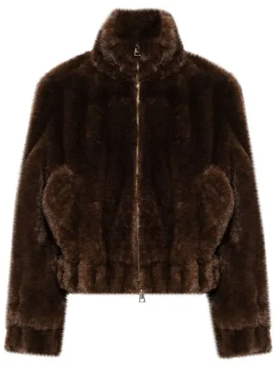 Liu •jo Faux-fur Jacket In Brown