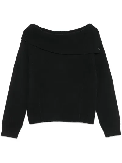 Liu •jo Folded-collar Sweater In Black