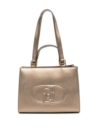 Liu •jo Gold Faux Leather Handbag With Engraved Logo