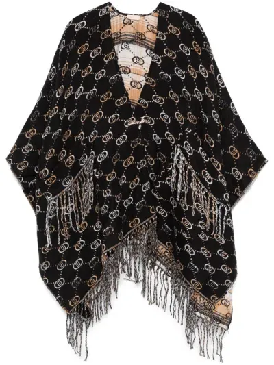 Liu •jo Jacquard-logo Poncho In Black