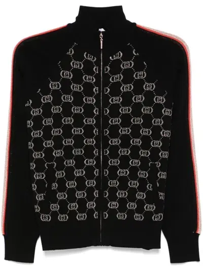 Liu •jo Jacquard-monogram Cardigan In Black