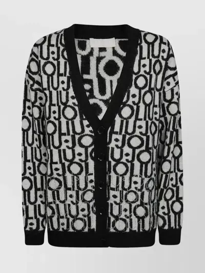 Liu •jo Knitwear V-neck Cardigan Geometric Pattern In Schwarz