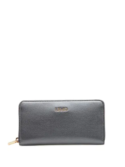 Liu •jo Large Gray Faux Leather Wallet With Logo