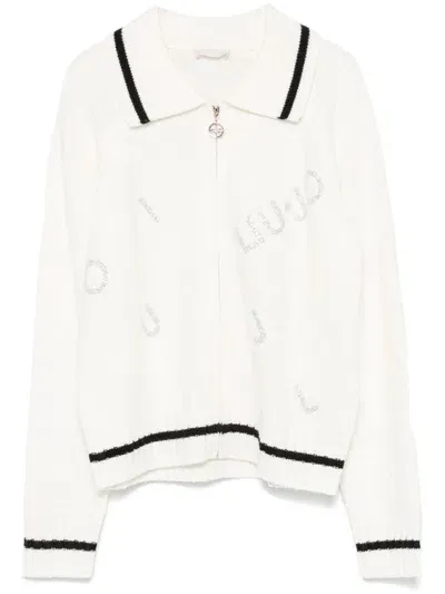 Liu •jo Logo-embroidered Cardigan In Neutrals