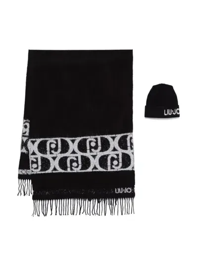 Liu •jo Logo-intarsia Scarf & Beanie Set In Black