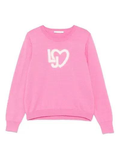 Liu •jo Kids' Logo-jacquard Sweater In Pink