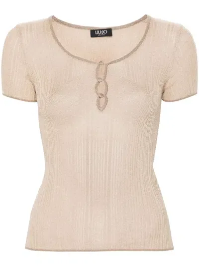 Liu •jo Lurex-detail Knitted Top In Gold