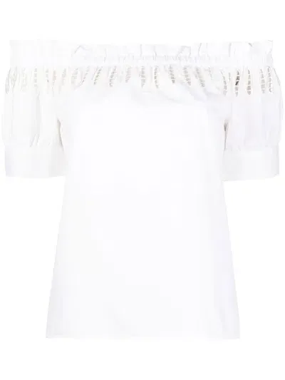 Liu •jo Off-shoulder Embroidered Blouse In White