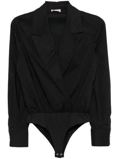 Liu •jo Rhinestone-embellished Bodysuit In Black