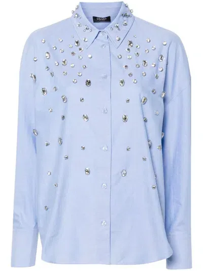 Liu •jo Rhinestone-embellished Cotton Shirt In Blue