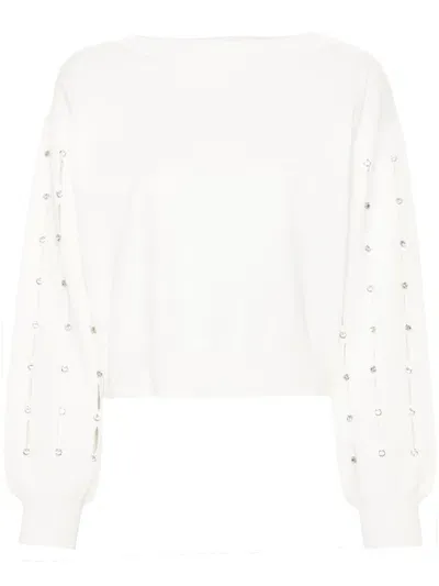 Liu •jo Rhinestone-embellished Cut-out Jumper In White