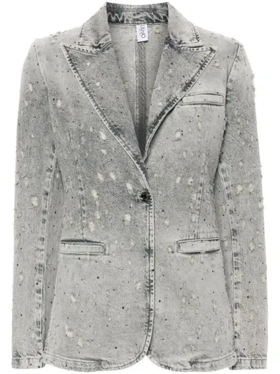 Liu •jo Rhinestone-embellished Denim Blazer In Gris