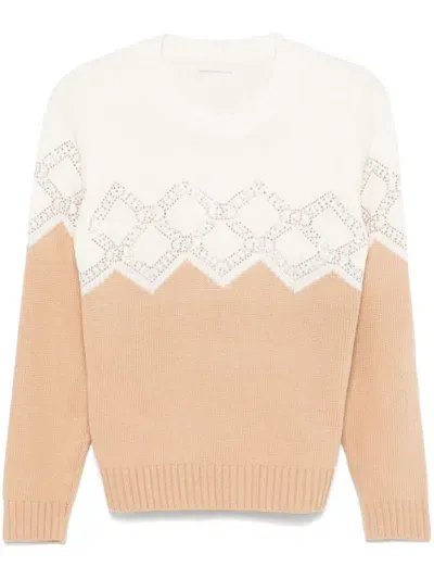 Liu •jo Rhinestone-embellished Sweater In Neutrals