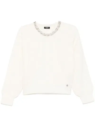 Liu •jo Rhinestone-embellished Wool Sweater In 中性色