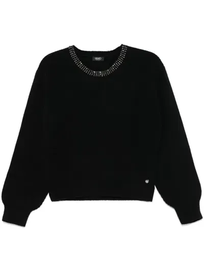 Liu •jo Rhinestone-embellished Wool Sweater In Black