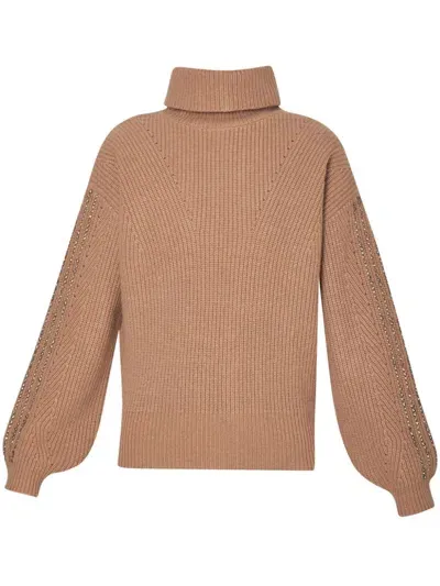 Liu •jo Rhinestone-embellished Wool Sweater In Brown