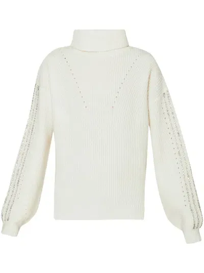 Liu •jo Rhinestone-embellished Wool Sweater In White