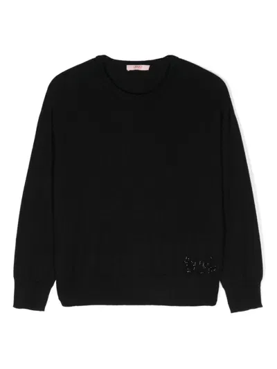 Liu •jo Kids' Rhinestone-logo Sweater In Black