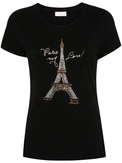 Liu •jo Rhinestoned T-shirt In Black