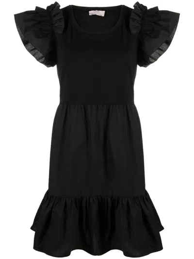 Liu •jo Ruffled Short-sleeves Dress In Black