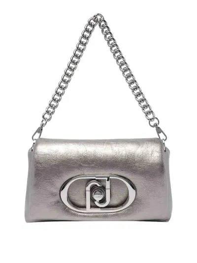 Liu •jo Silver Logo Shoulder Bag In Plata