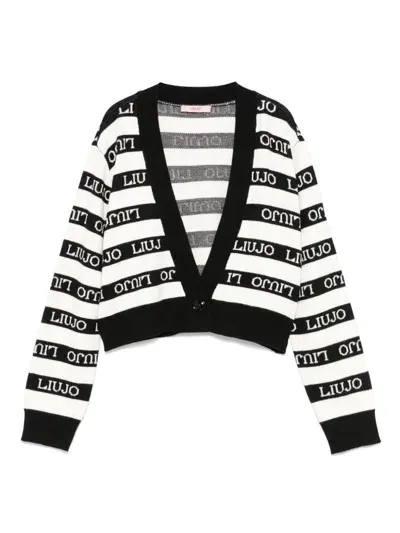 Liu •jo Kids' Striped Knitted Cardigan In Black