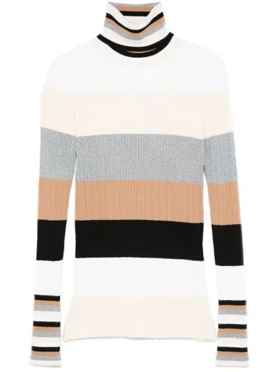 Liu •jo Striped Turtleneck Sweater In White