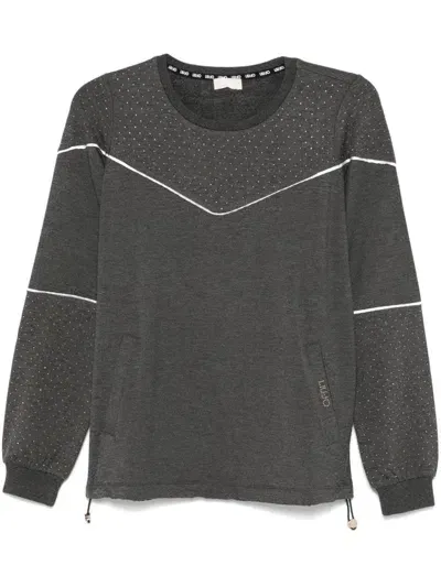 Liu •jo Studded Crew-neck Sweatshirt In Grey